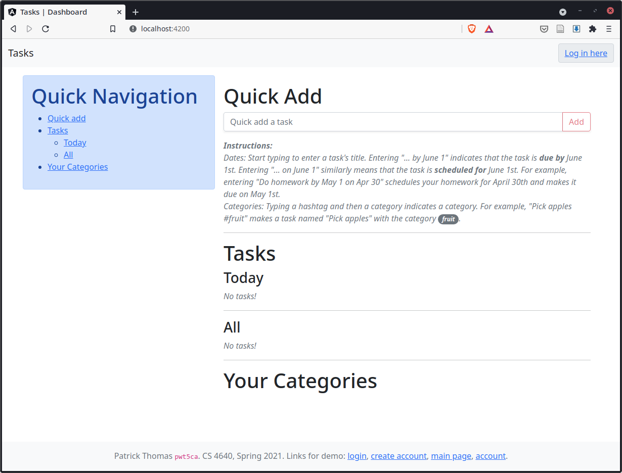 UVa Todo - Task and to-do list organizer in Angular/PHP/MySQL